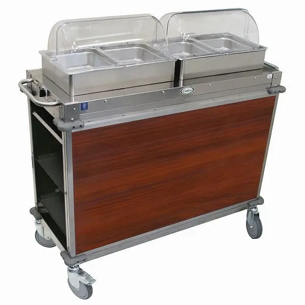Cadco Stylish MobileServ 2 Bay Cart, 51" Height, Stainless / Cherry Laminate Panels, CBC-HH-L5-4