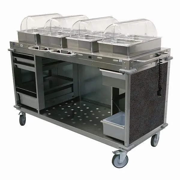 Cadco Traditional MobileServ 4 Bay Cart, 51" Height, Stainless / Grey Laminate Panels, CBC-HHHH-L3-4