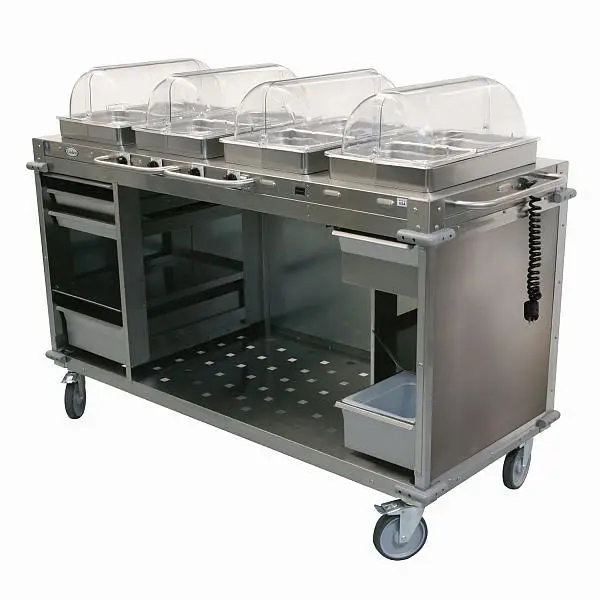 Cadco Updated MobileServ 4 Bay Cart, 49" Height, Stainless Laminate Panels, CBC-HHHH-LST