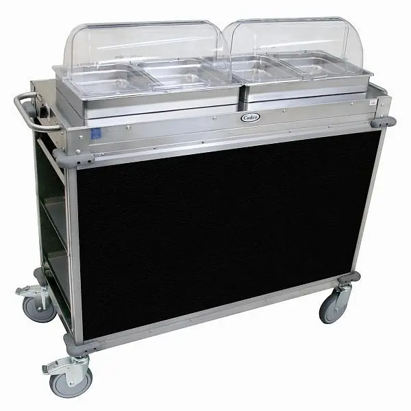 Cadco User-Friendly MobileServ 2 Bay Cart, 49.5" Height, Stainless / Jet Black Laminate Panels, CBC-HH-L6