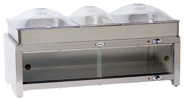 Cadco Warming Cabinet Triple Buffet Server Top / Clear Lids, CMLB-CSLP