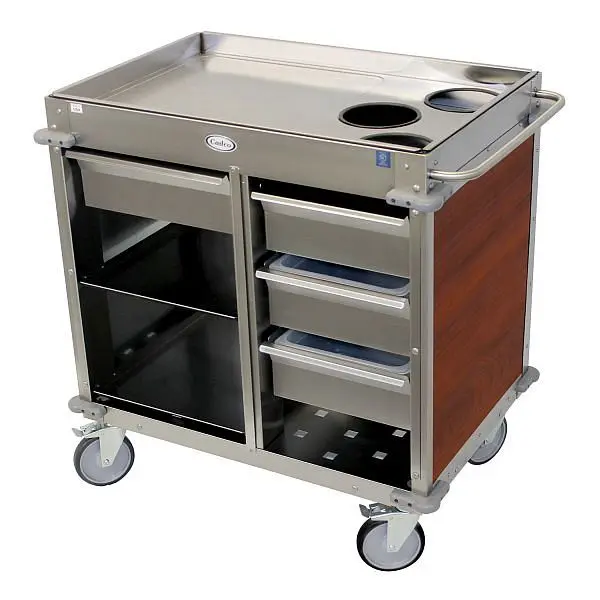 Cadco Waterproof MobileServ Beverage Cart, 3 Air Pot Wells, Cherry Laminate Panels, BC-4-L5