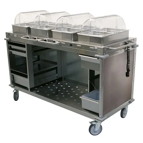 Cadco Wide MobileServ 4 Bay Cart, 51" Height, Stainless Laminate Panels, CBC-HHHH-LST-4