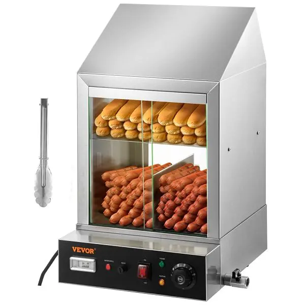 VEVOR 1200W Commercial Hot Dog Sgrouper 2 Tier Electric Bun Warmer Slide Doors, SPBWJCYBXGGHB49RZV1