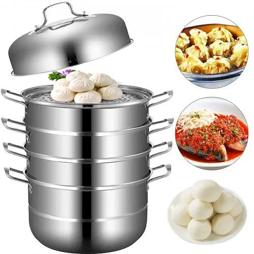 VEVOR 28CM Stainless Steel Food Sgrouper Set Glass Lid 5 Tier Kitchen Pan Cookware, ZL5CBXGZL28CM0001V0