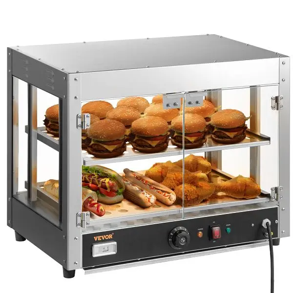 VEVOR 2-Tier Commercial Food Warmer Countertop Pizza Cabinet Water Tray, SPBWJCYBXGGHBTNRNV1