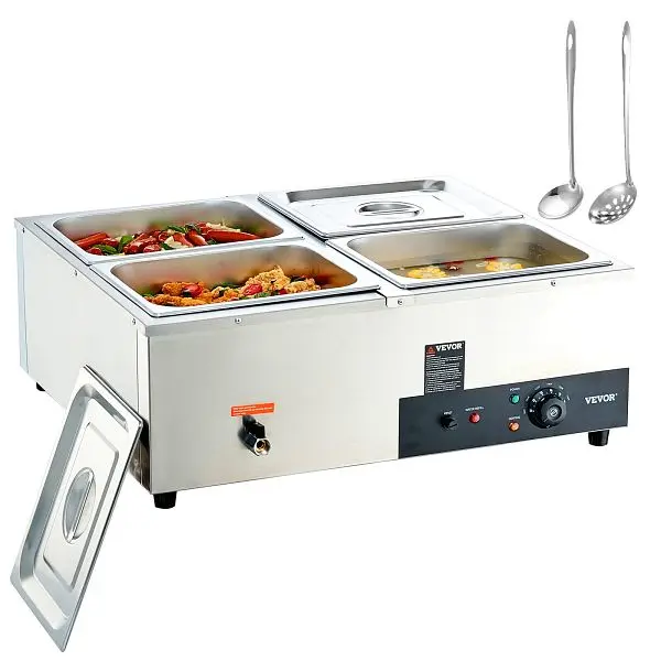 VEVOR 4-Pan Commercial Food Warmer, 4 x 12QT Electric Sgroup Table, BW4412QT1200W2SZRV1