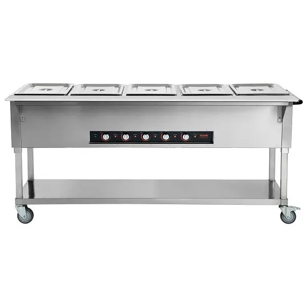 VEVOR 5-Pan Commercial Food Warmer, 5 x 20.6QT Electric Sgroup Table 4 Wheels (2 Lockable), SPZQZWGSS5PWJ4MBUV4