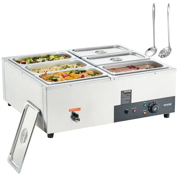 VEVOR 6-Pan Commercial Food Warmer, 6 x 8QT Electric Sgroup Table, BWT668QT1200WEPJYV1