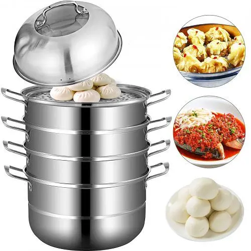 VEVOR Adjustable 30cm Stainless Steel Food Sgrouper Set Glass Lid 5 Tiers Kitchen Pan Cookware, ZL5CBXGZL30CM0001V0