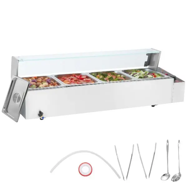 VEVOR Commercial Electric Food Warmer Countertop Buffet 4*8Qt Glass Shield, SYSPBWQBLZK4RHM29V1