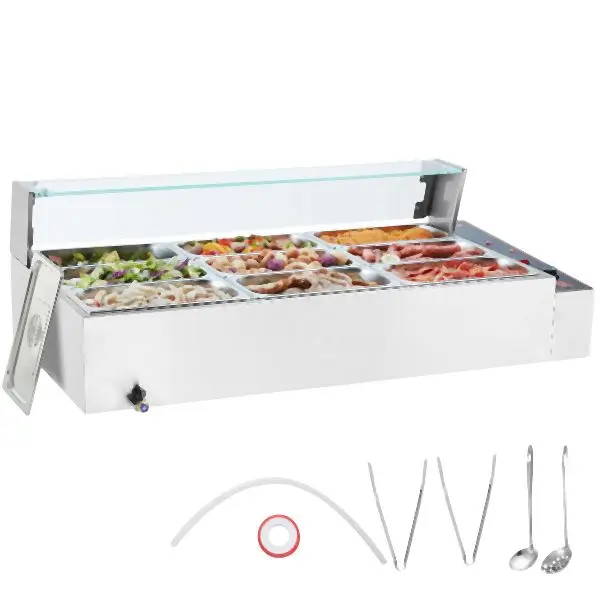 VEVOR Commercial Electric Food Warmer Countertop Buffet 9*5Qt Glass Shield, SYSPBWQ913FS5WYYOV1