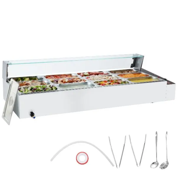 VEVOR Commercial Electric Food Warmer Countertop Buffet 12*5Qt Glass Shield, SYSPBWQBLZK1D5VM9V1