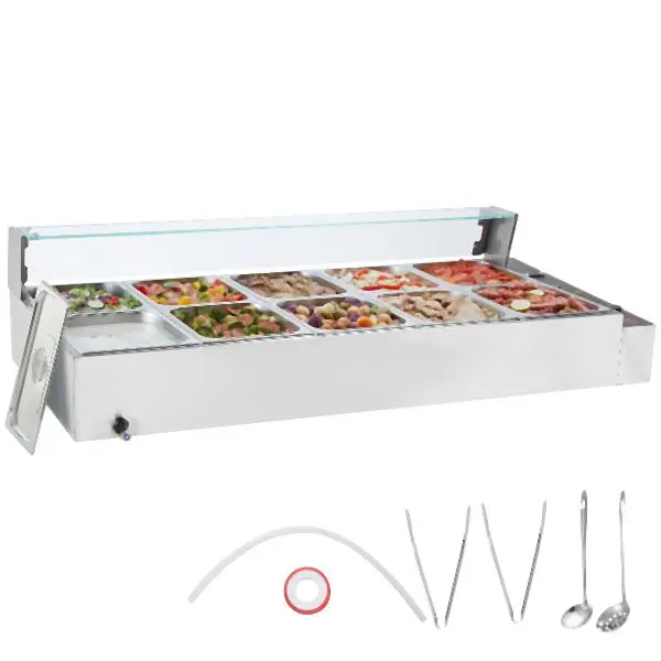 VEVOR Commercial Electric Food Warmer Countertop Buffet 10*8Qt Glass Shield, BLZBWTC1012Q7HD3ZV7