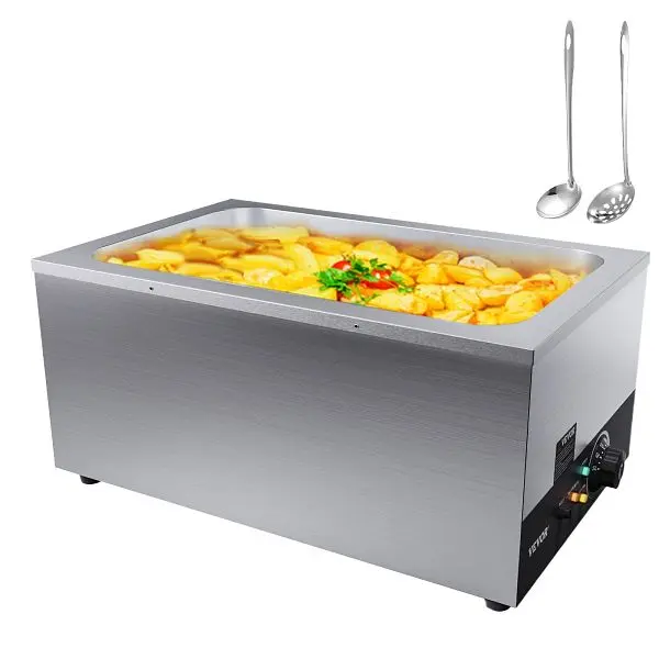 VEVOR Commercial Food Warmer 24QT Bain Marie 1200W, Brushed Silver, BW0124QT1200W1G2TV1