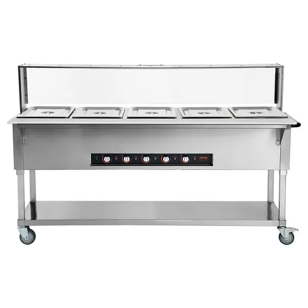 VEVOR Eco-Friendly 5-Pan Commercial Food Warmer, 5 x 20.6QT Electric Sgroup Table Acrylic Sneeze Guard, SPZQZWGSSPDF5RJ65V4