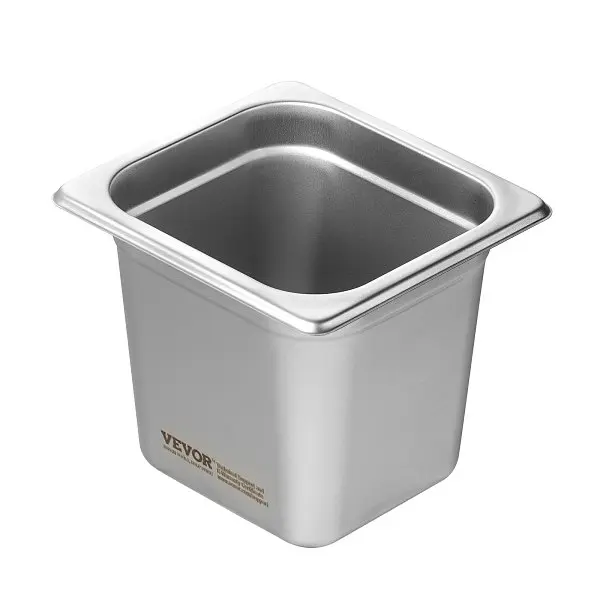 VEVOR Ergonomic 6 Pack Hotel Pans, 1/6 Size Anti-Jam Sgroup Pan, 0.8mm Thick Stainless Mild Steel Restaurant Sgroup Table ...