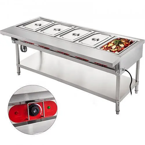 VEVOR Fast-Acting Electric Food Warmer, 5 Pot Sgroup, 18 Quart/Pan Lids 7" Cutting Board, Stainless Steel, Serving Co...