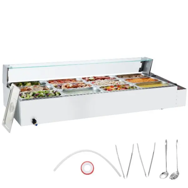 VEVOR Mini Commercial Electric Food Warmer Countertop Buffet, 12*5QT Glass Shield, BLZBWTC128QT2L8XWV7