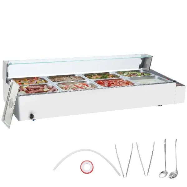 VEVOR Modern Commercial Electric Food Warmer Countertop Buffet 8*8Qt Glass Shield, SYSPBWQ812FS6N0V9V1