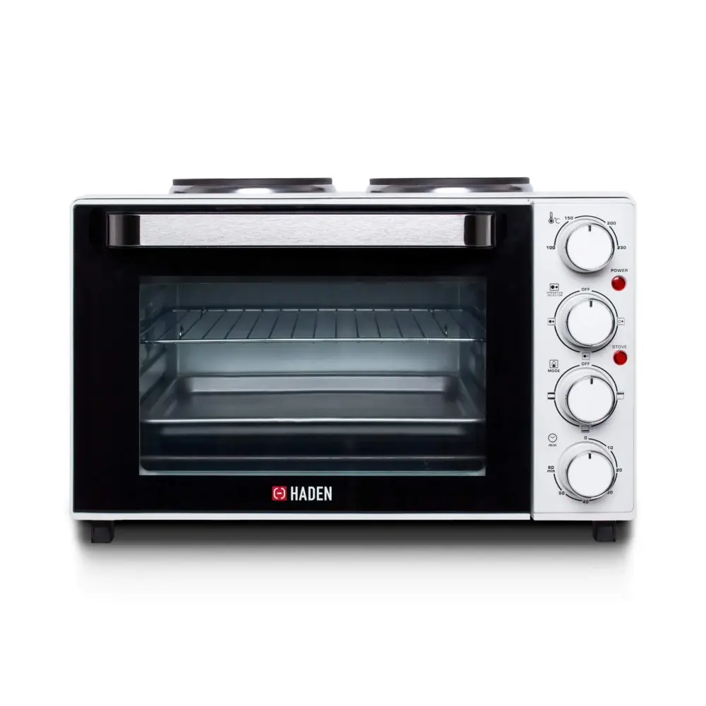 Haden Mini Oven Stainless Steel Table Top Pocket Oven Two Hot Plates and Grill, 25 litre, White ca38