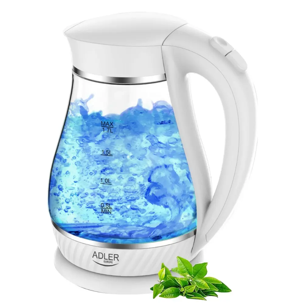 Adler AD 1274 Electric Kettle Glass Stainless Steel Heater LED Backlight Spin Base 1.7L 2200W