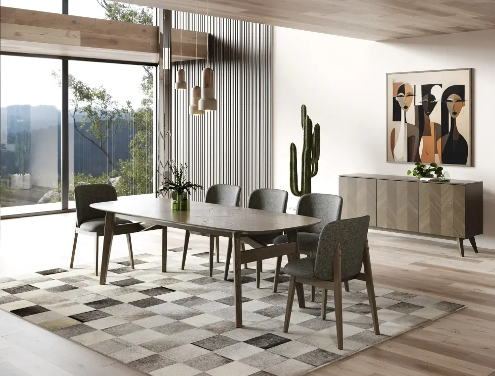 Modrest Costello - Mid-Century Minimalist Grey Fabric + Wenge Dining Chair (Set 2)
