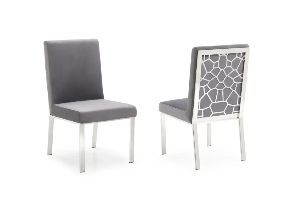 Modrest Reba Modern Grey Velvet & Stainless Steel Dining Chair place 2)