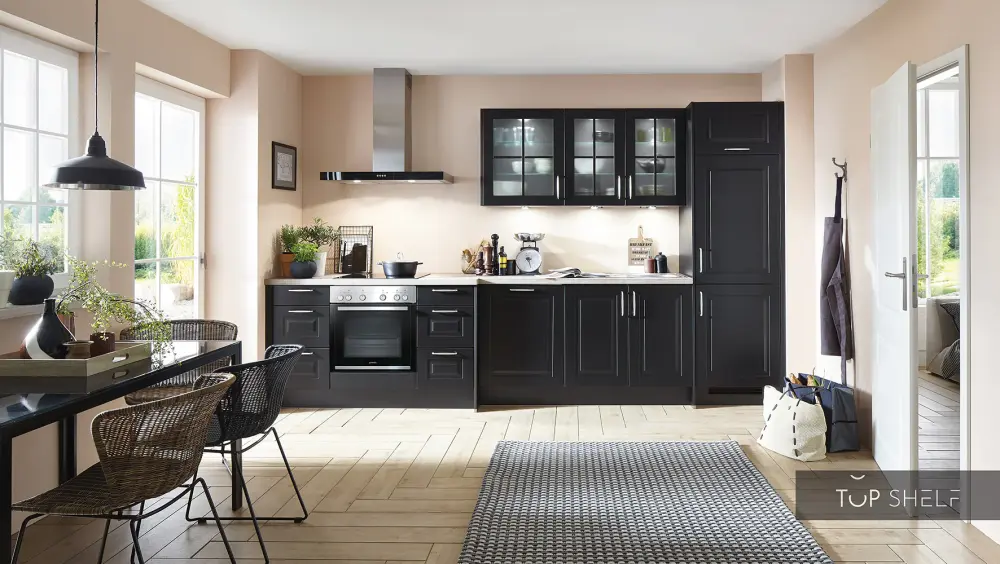 nobilia kitchen unit Sylt 851 lacquer black flat 317cm configurable -