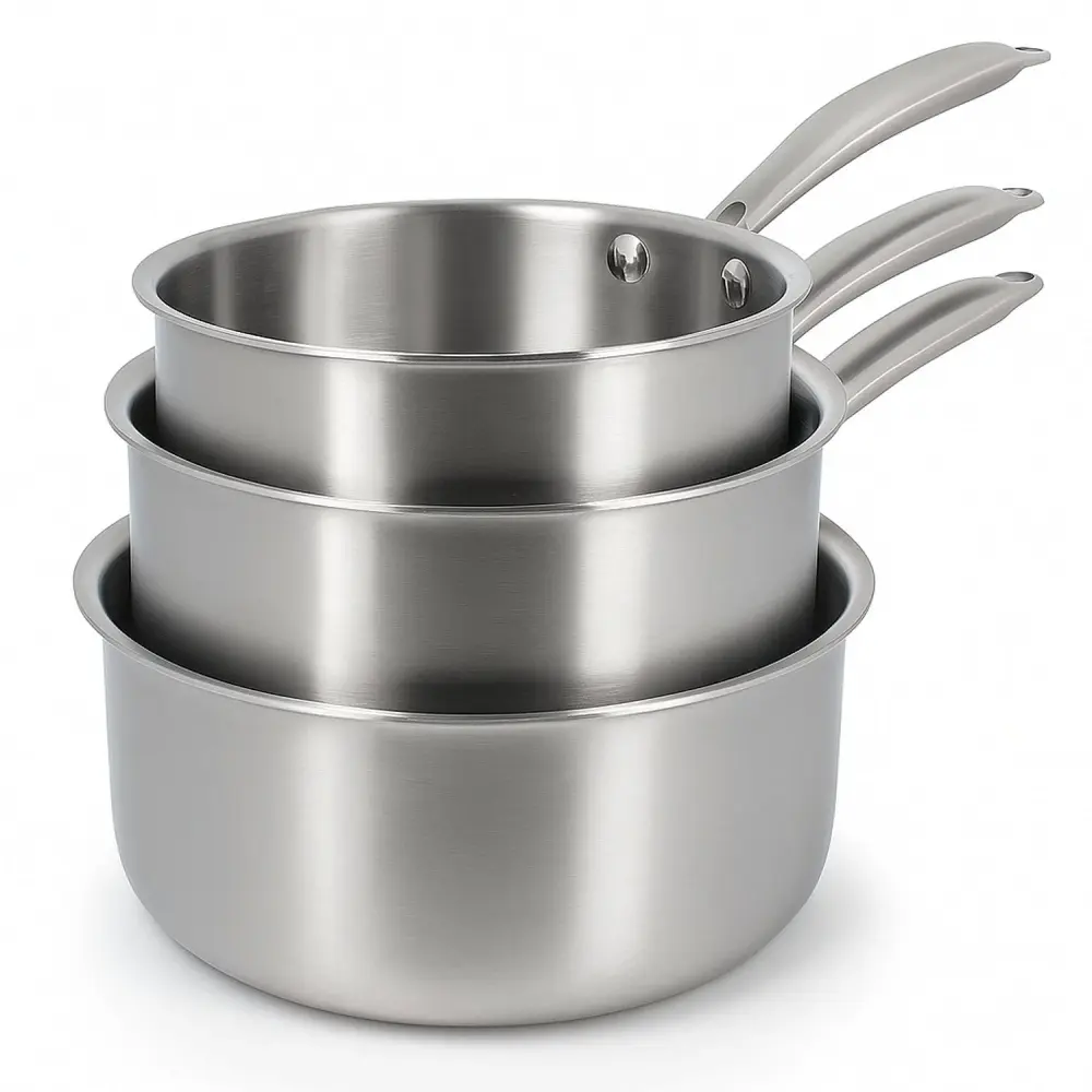 Place de 3 casseroles Triply en acier inoxydable triple couche 16/18/20 cm 🇫🇷