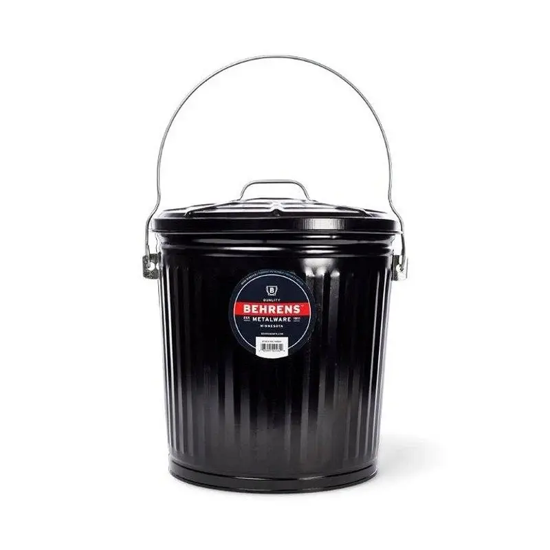 Behrens B907P Ash Pail, 7.5 gal, Alloy, Black