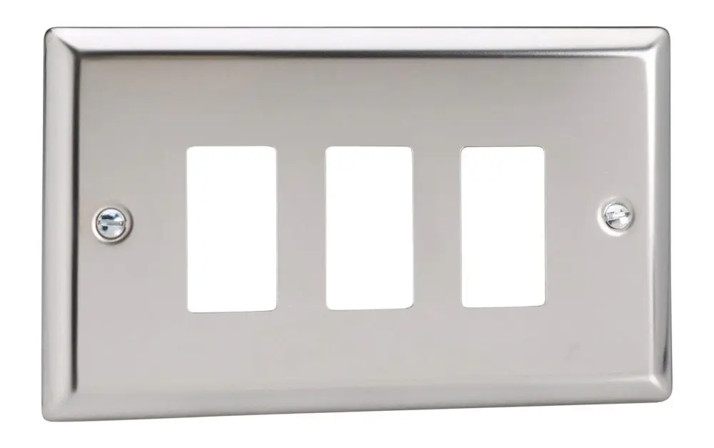 Varilight XCPGY3 Enduring Mirror Chrome 3 Gang PowerGrid Plate (Twin Plate)