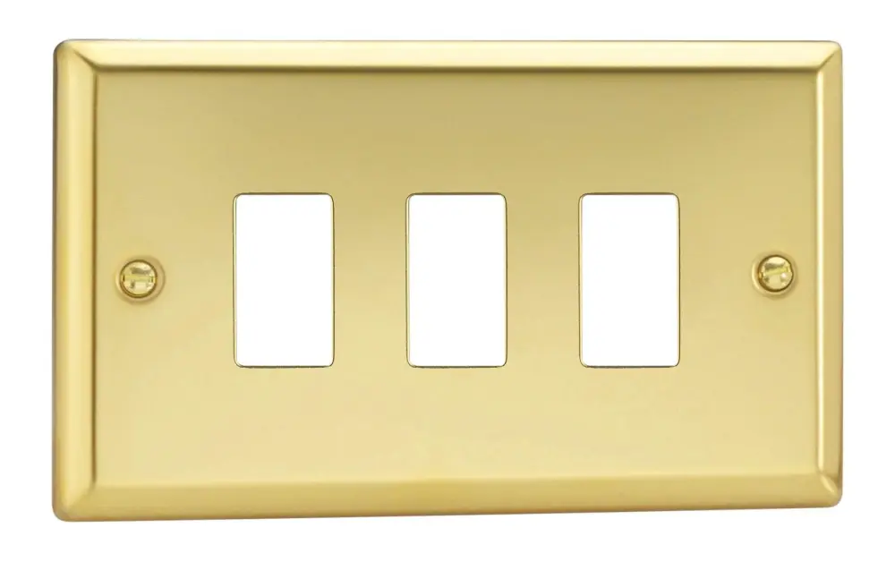 Varilight XVPGY3 Victorian Polished Warm alloy 3 Gang PowerGrid Plate (Twin Plate)