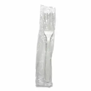 BOARDWALK Heavyweight Polystyrene Cutlery, Fork, 1000 pack, Individually Wrapped, Snow White, BWKFORKHWPPWIW