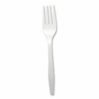 BOARDWALK Sleek Mediumweight Polypropylene Cutlery, Fork, White, 1 piece per pack, BWKFORKMWPP