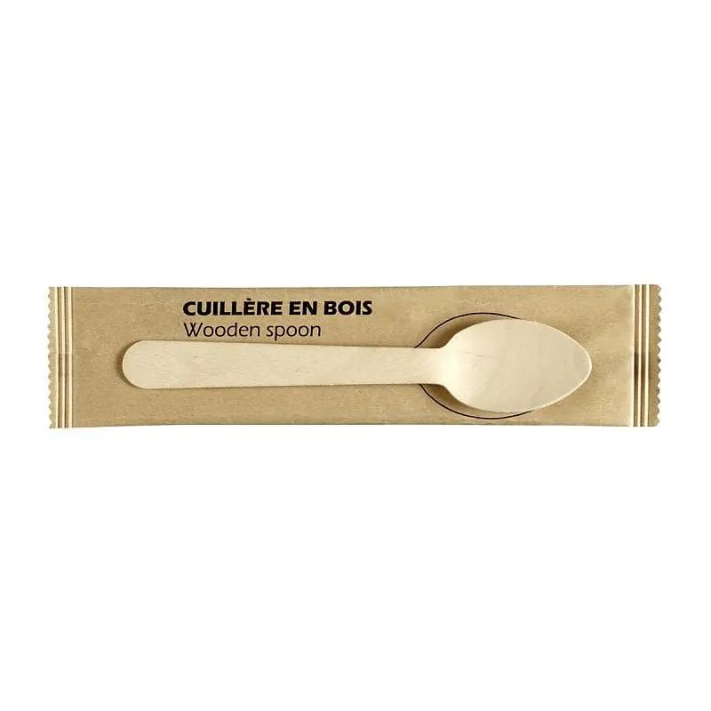 Solia CSA-Approved Wooden Little Spoon individually wrapped Paper bag 5.5"/ 140mm, Case 2500 Pieces, CB19204c