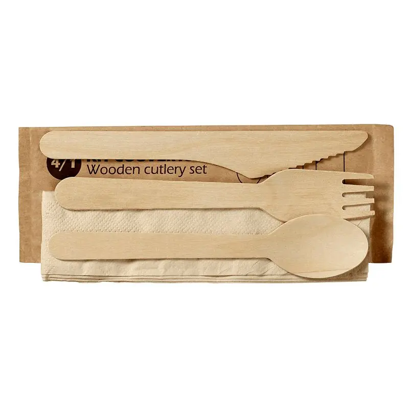 Solia Protected 4-1 Wooden Cutlery Set, Case 500 Individual, CB19150c