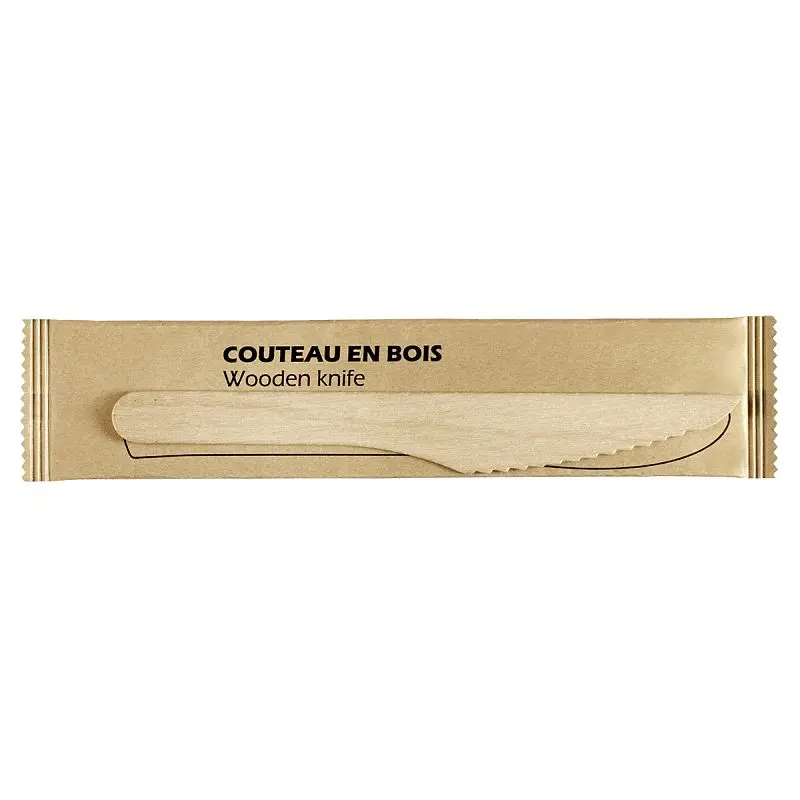 Solia Wooden Knife individually wrapped Paper bag 6.5"/ 165mm, Case 2500 Pieces, CB19202c