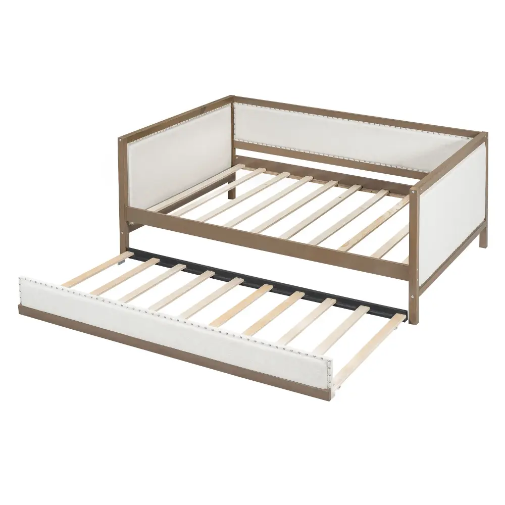 Full Size Daybed Trundle And Nailhead Decoration - Wood