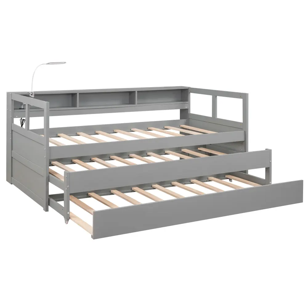 Organic Cotton Certified Daybed 2 Trundles, 3 Storage Cubbies, Fabricated USB Charging Light
