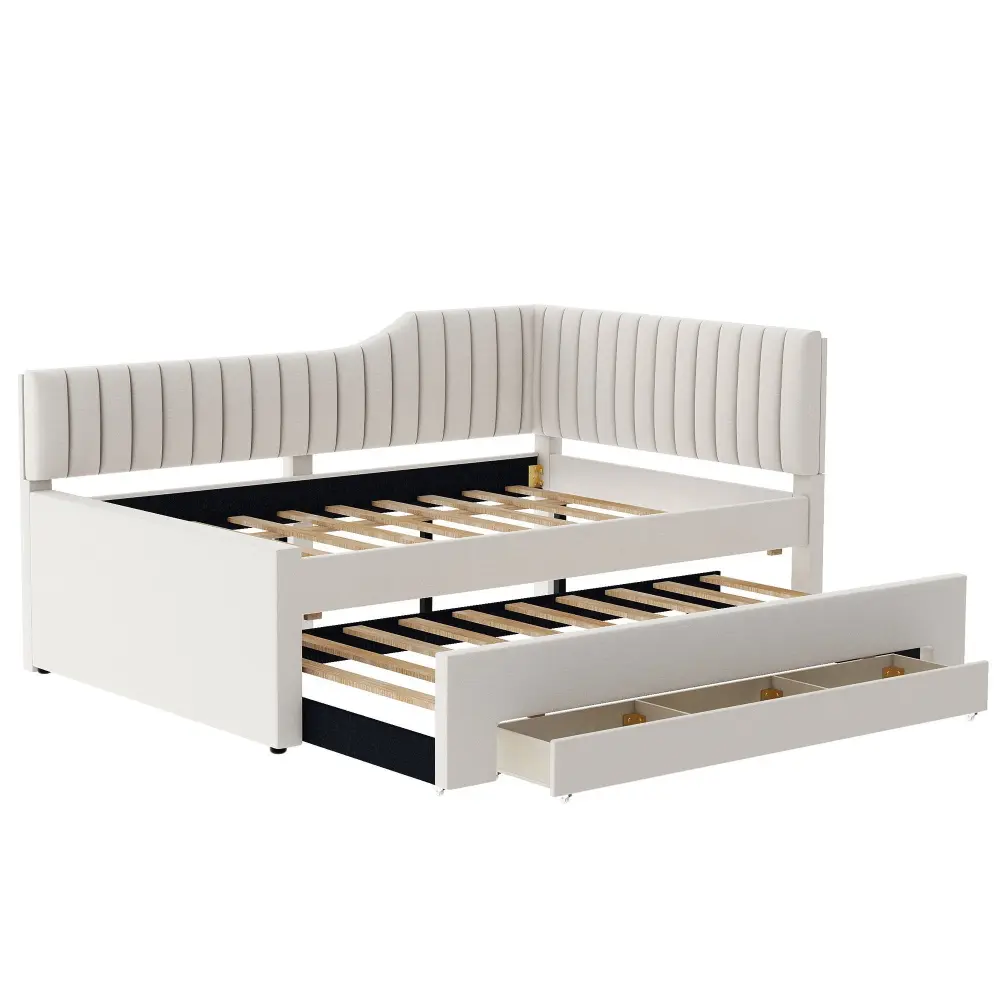 Solid Color Upholstered Daybed Trundle And 3 Drawers