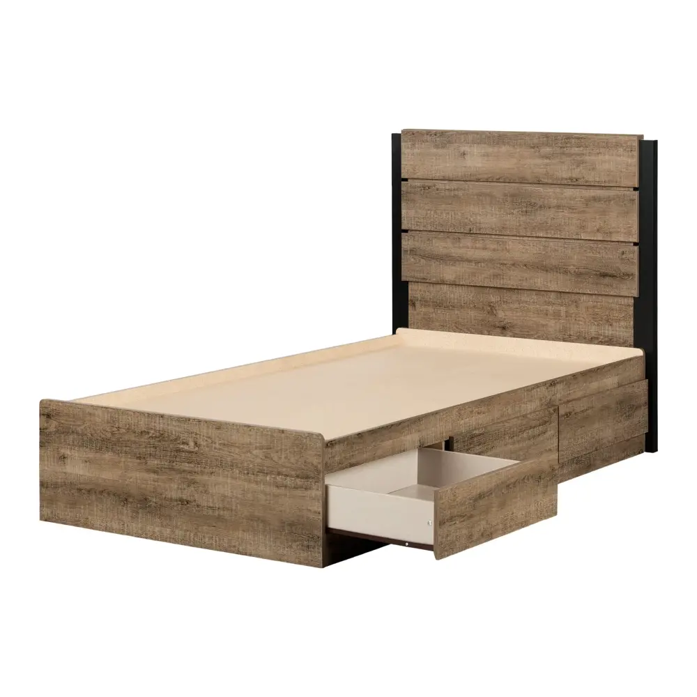 Twin Bed and Headboard Adjust - Arlen Weathered Oak