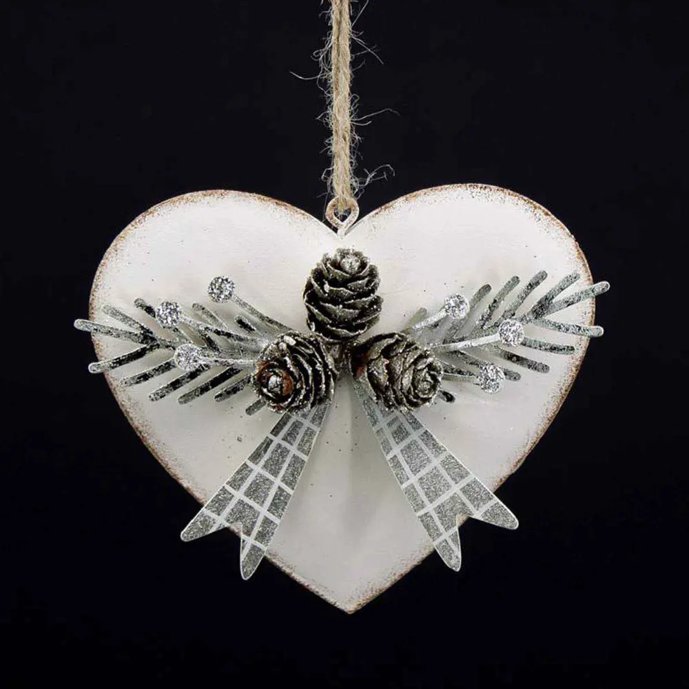 White Metallic Heart Hanging, 3'' x 3'' x 1"