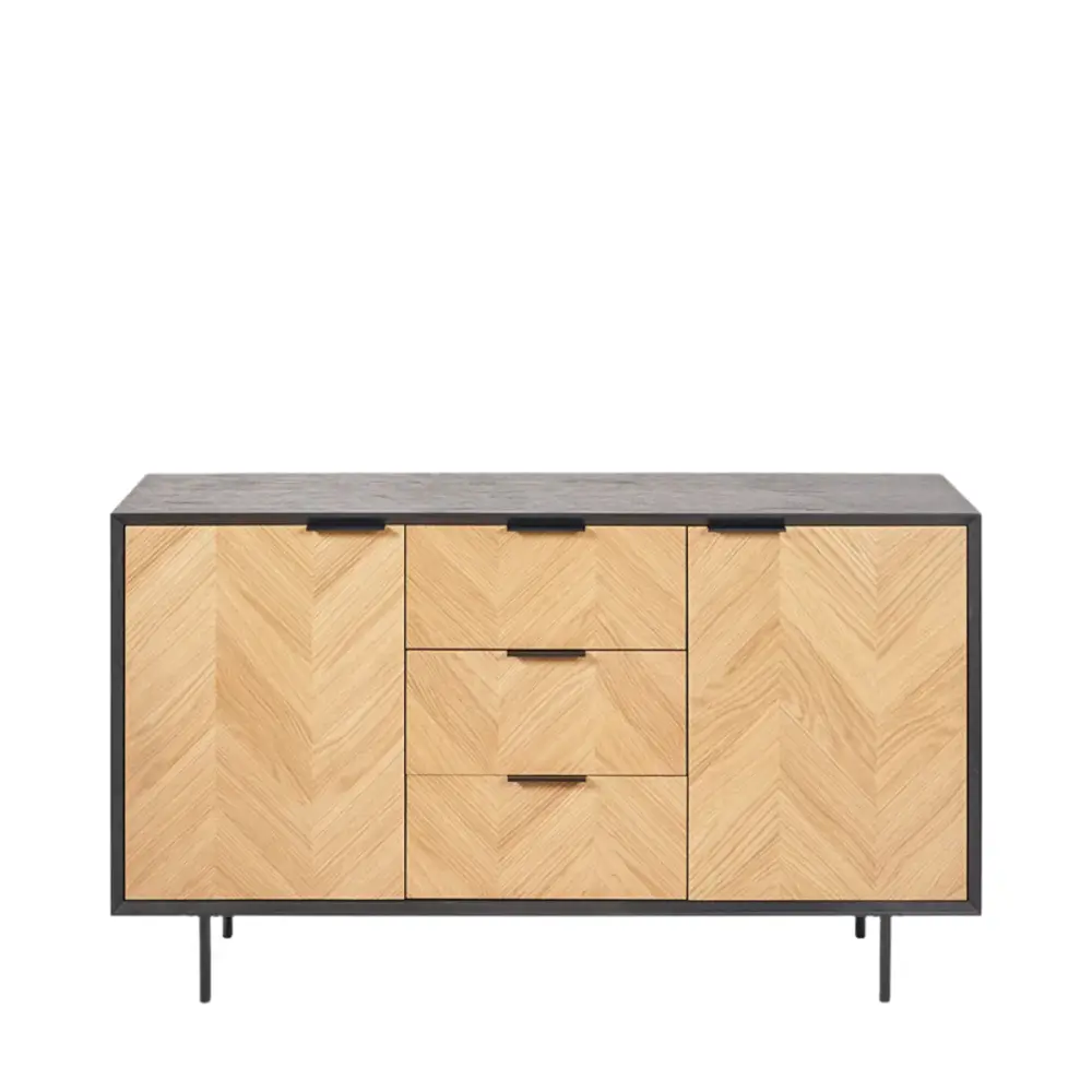 Haro Sideboard - Black & Organic Chevron Oak & Pine Wood