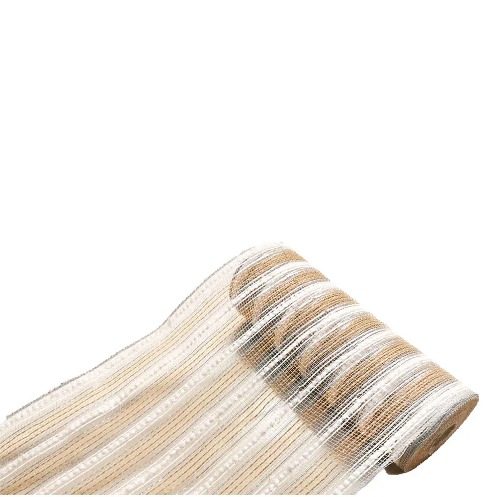 Decorative Mesh Ribbon 10.5" x 10 Yardss, Natural, Pearl and Silver