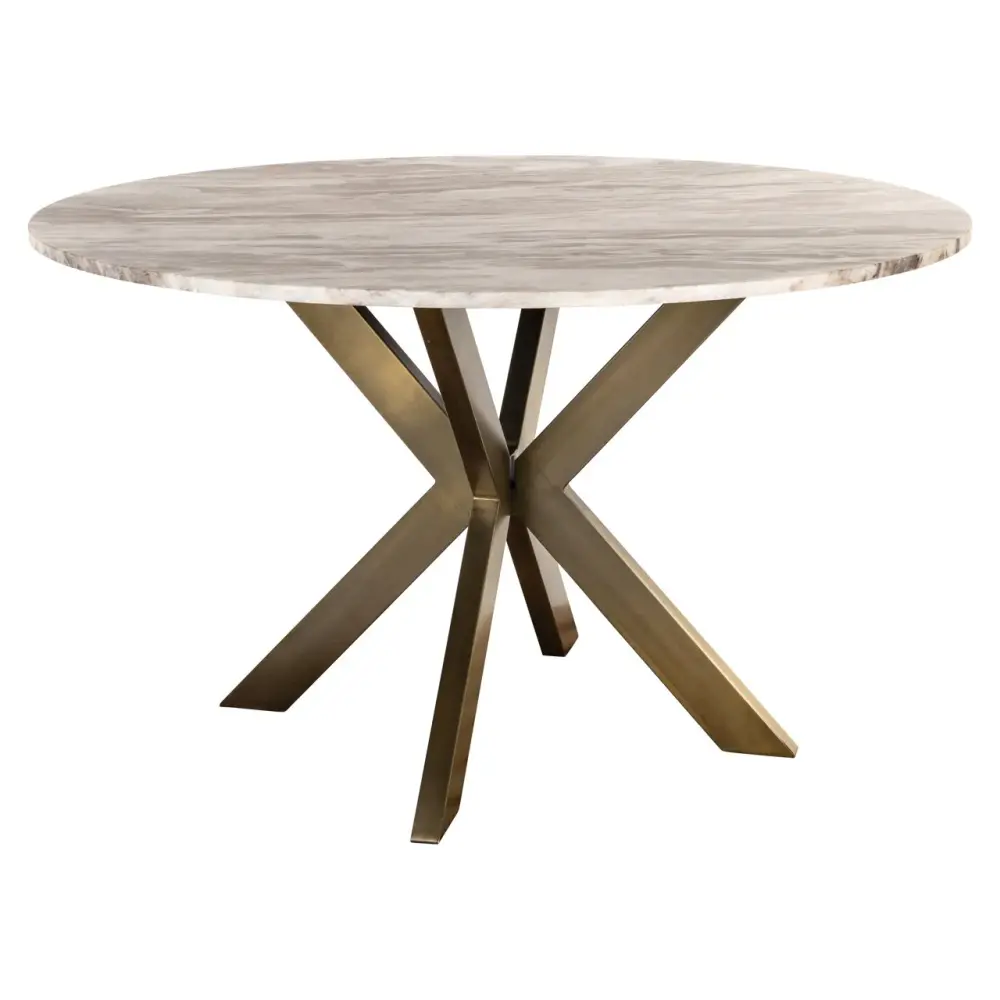 Bottega Marble Round Dining Table 140cm - Natural & Warm alloy