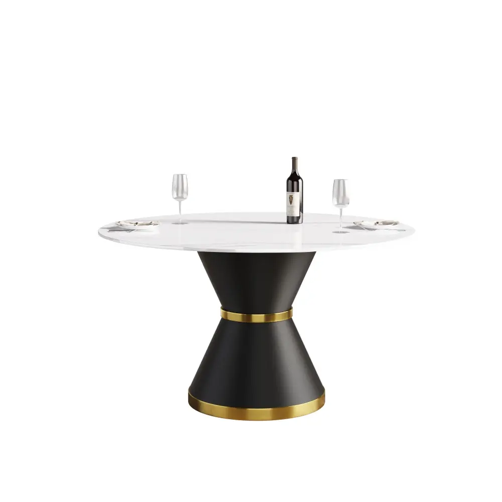 Modern Artificial Stone Round Carbon Steel Base Dining Table, Can Accommodate 6 People