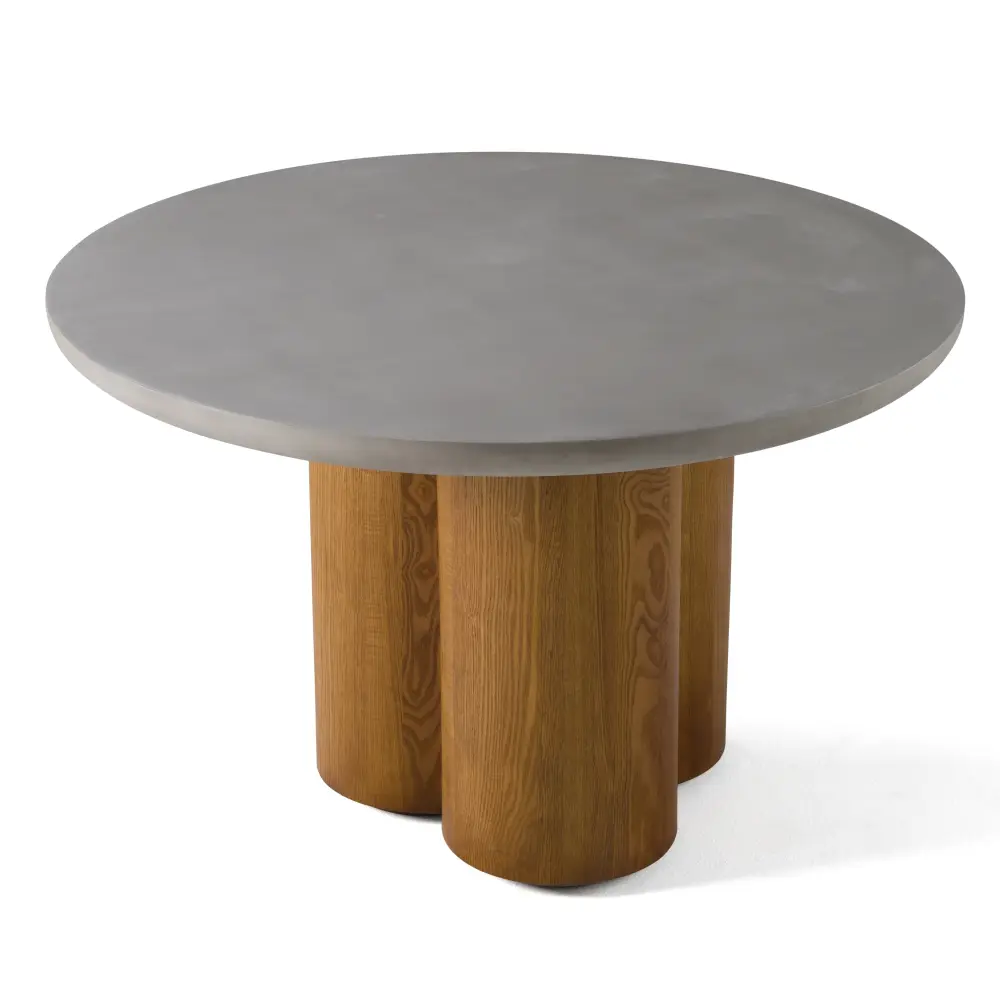 Modrest Bateman - Current Faux Concrete + Walnut Round Dining Table