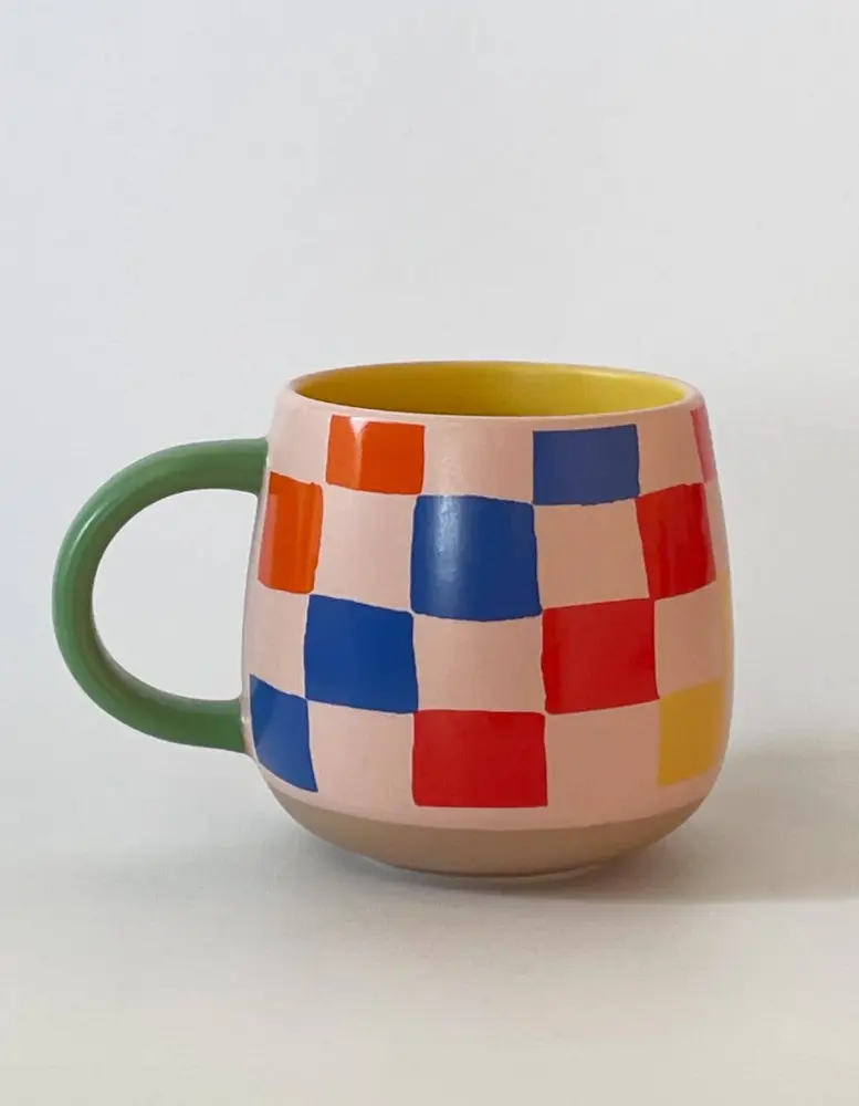 Rainbow Checks Earthenware Mug