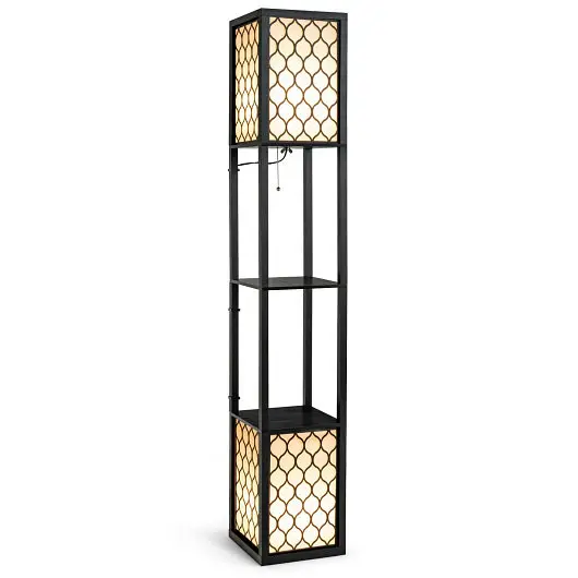 Costway Modern Shelf Freestanding Floor Lamp Double Lamp Pull Chain and Foot Switch, EU10046US